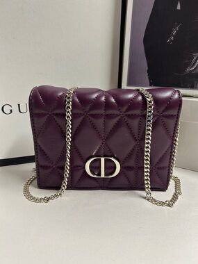 White House Black Market Quilted Purple Crossbody Bag with Silver Chain